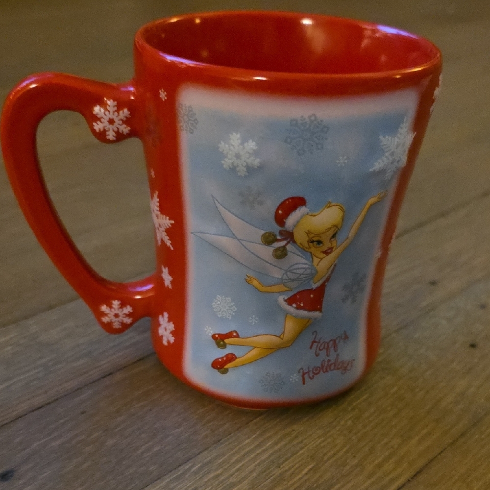 Disney Tinker Bell 3D Embossed Ceramic "Happy Holidays" Mug- VTG